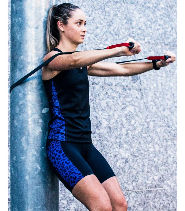 Black Singlet with Leopard Side Detail and matching tights | Active Wear