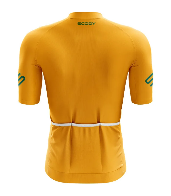 Staple Satsuma Spritz Deep Yellow with Vital Green logo detail Optimise Cycle Jersey | Cycling Clothing