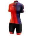 Bright Red through Orange through Purple Cycle Jersey with black bibs and matching cuffs | Cycling Gear