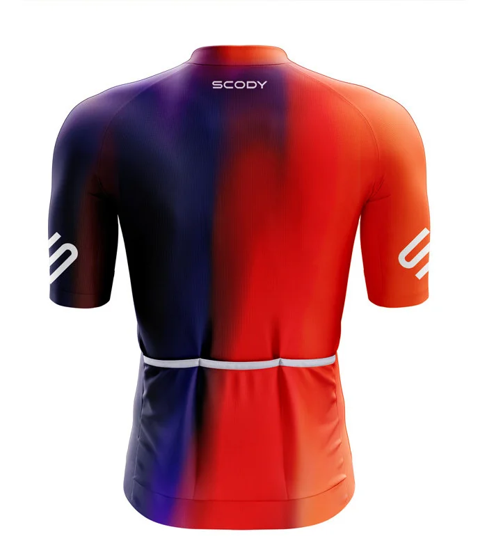 Bright Red through Orange through Purple Cycle Jersey with reflective detailing on back pocket | Cycling Gear