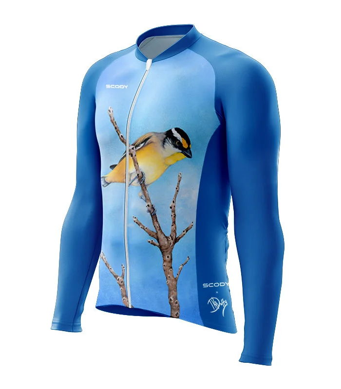 Australian Artist Cycle Jersey featuring a bright Pardalote perched on a branch against the blue Australian sky | Cycling Gear