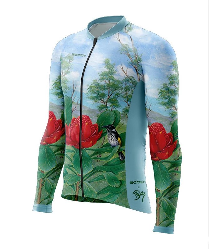 Australian Artist Cycle Jersey featuring a Waratah on an Australian Landscape | Cycling Gear