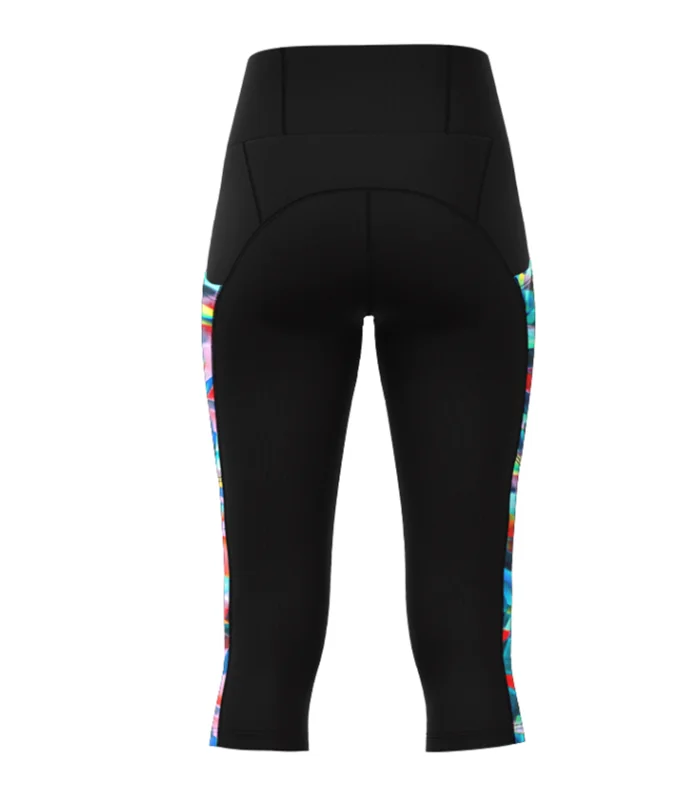 3/4 Length Medium Rise Tights, Pockets - Fluoro Splash, Women