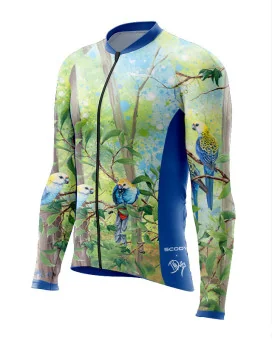 Cycle jersey with pale-headed rosellas on a Corky passion vine | Cycling Gear