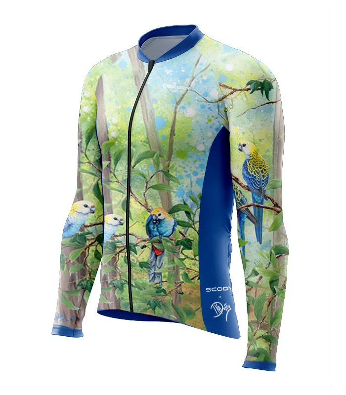 Cycle jersey with pale-headed rosellas on a Corky passion vine | Cycling Gear