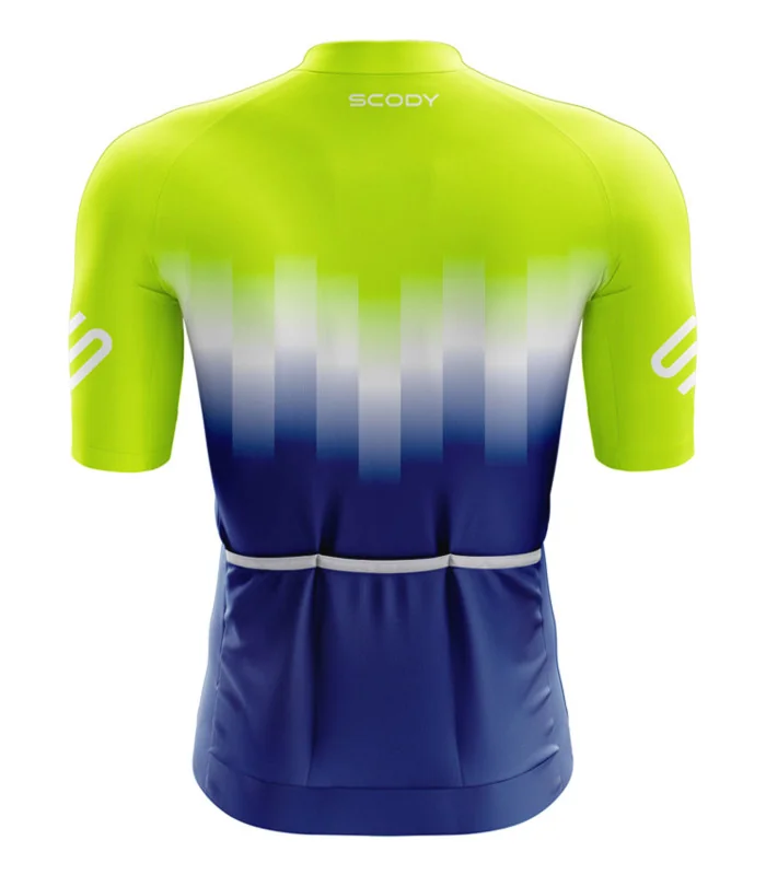 Aero Optimised Cycle Jersey Fluoro Lime upper through white through cobalt blue lower | Made in Australia