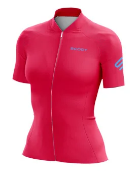 Staple Strawberry with sky blue logo detail Optimise Cycle Jersey | Cycling Clothing