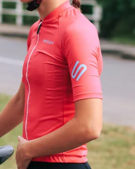 Staple Strawberry with sky blue logo detail Optimise Cycle Jersey | Cycling Clothing