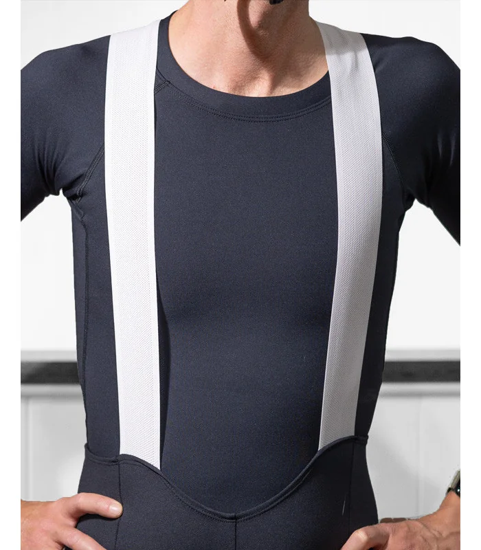 Cargo Cycle Bib Shorts, Pure Black with mesh pockets and fabric cuffs | Made in Australia