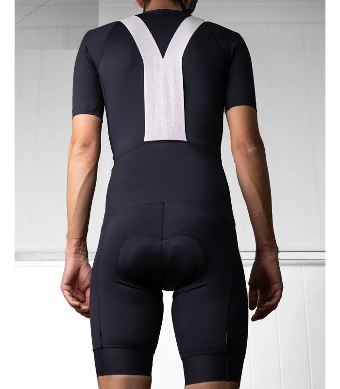 Cargo Cycle Bib Shorts, Pure Black with mesh pockets and fabric cuffs | Made in Australia