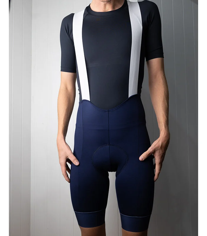 Navy Cycle Bib Shorts, X-Opaque Cuff, Seamless Strap