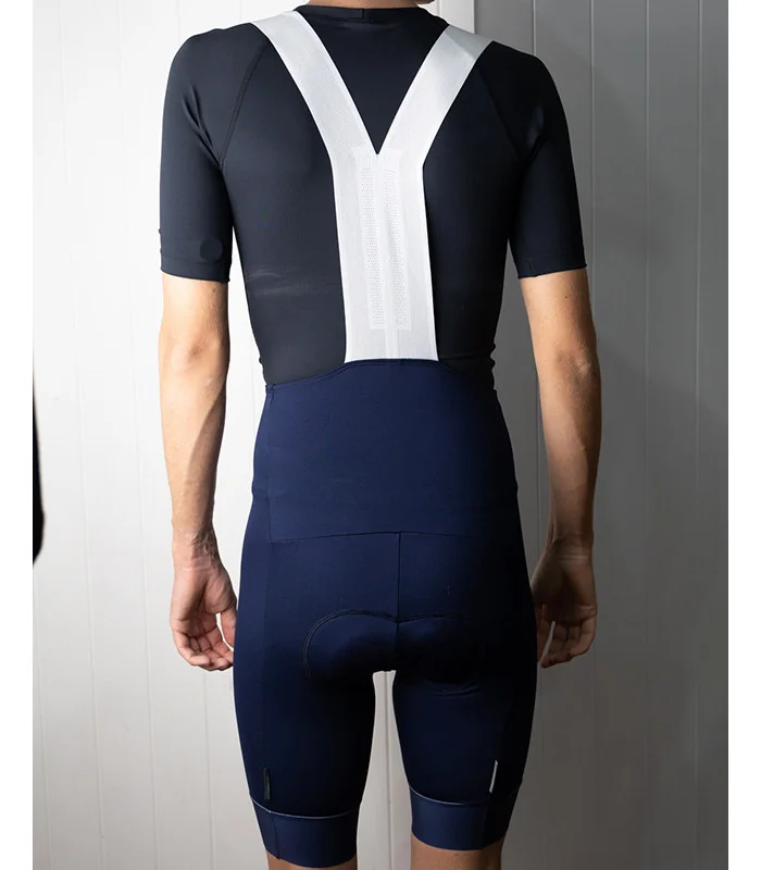 Navy Cycle Bib Shorts, X-Opaque Cuff, Seamless Strap