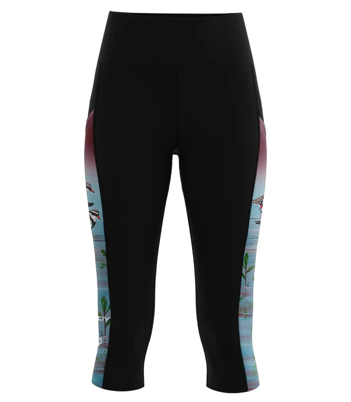 Three Dotterels 3/4 Active Tights by Australian artist, Kristy-Ann Duffy | Made in Australia