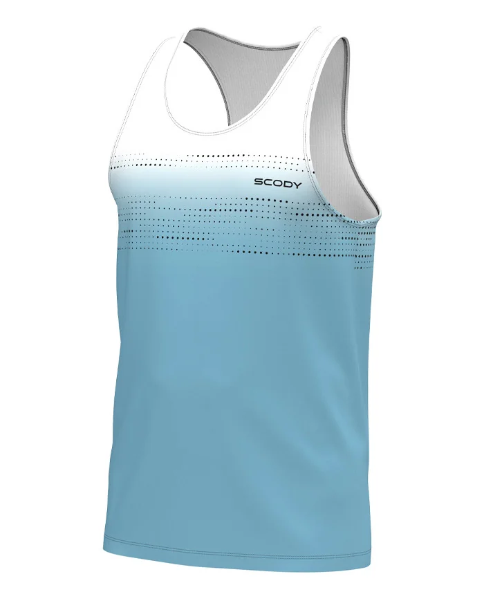 Sea Foam Blue and White Transition Run Singlet, Ultra Lightweight - Men | Running Singlet