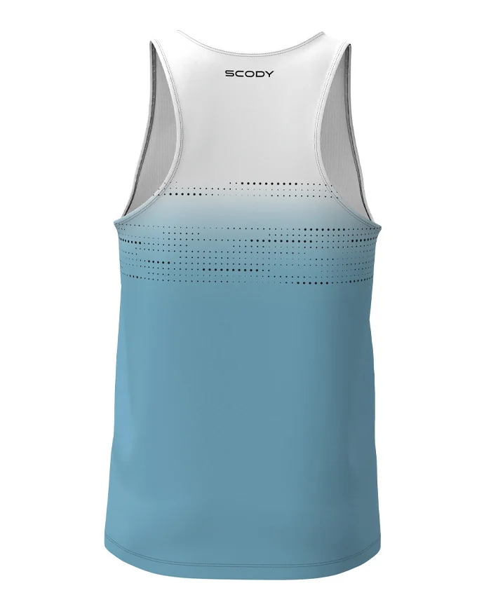 Sea Foam Blue and White Transition Run Singlet, Ultra Lightweight - Men | Running Singlet