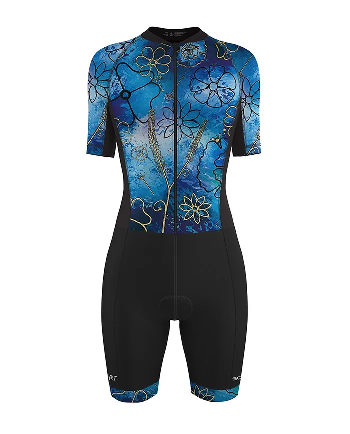 Floral Cluster Blue 3/4 Zip Women's Aero Triathlon Suit | Triathlon Gear