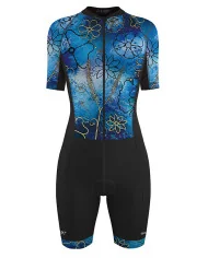 Floral Cluster Blue 3/4 Zip Women's Aero Triathlon Suit | Triathlon Gear