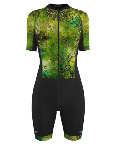 Floral Cluster Green 3/4 Zip Women's Aero Triathlon Suit | Triathlon Gear