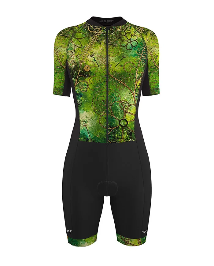 Floral Cluster Green 3/4 Zip Women's Aero Triathlon Suit | Triathlon Gear