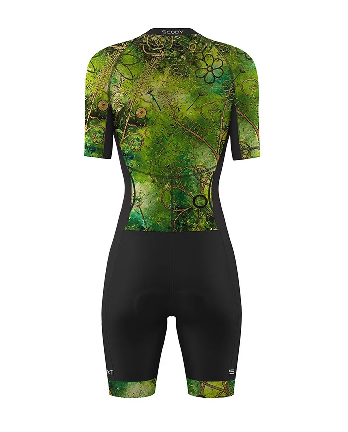 Floral Cluster Green 3/4 Zip Women's Aero Triathlon Suit | Triathlon Gear