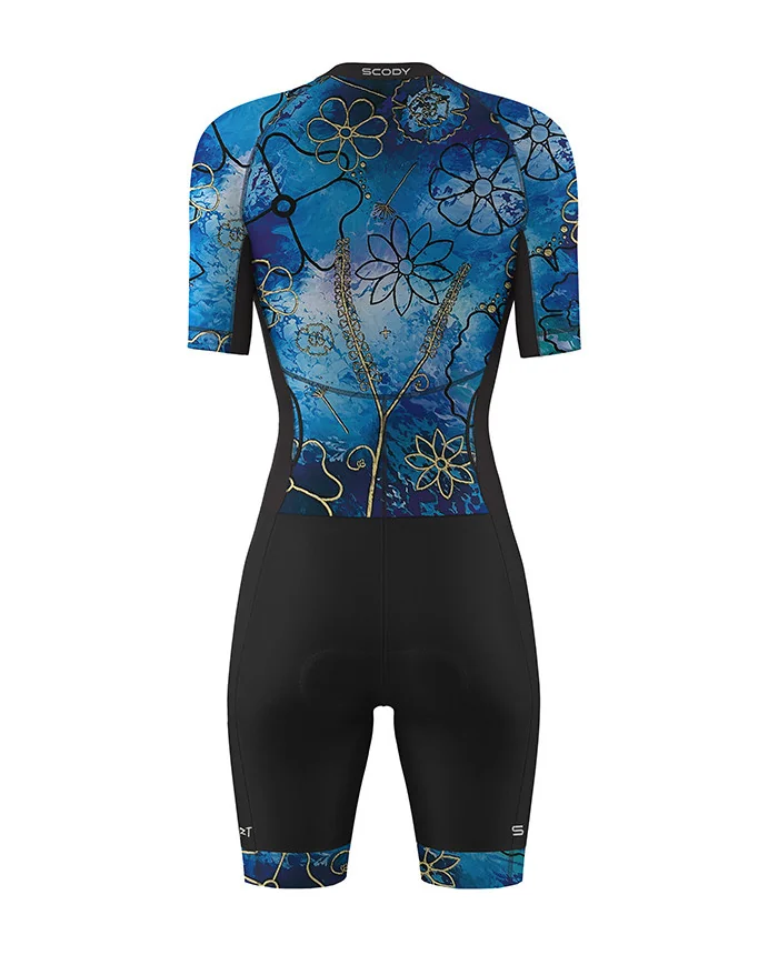 Floral Cluster Blue 3/4 Zip Women's Aero Triathlon Suit | Triathlon Gear
