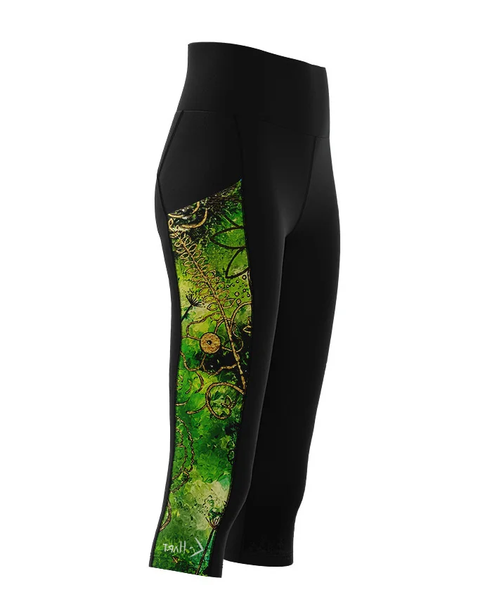 3/4 Length Medium Rise Tights, Pockets - Floral Cluster, Women