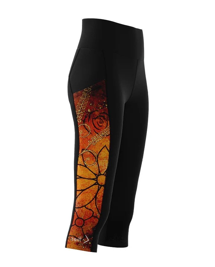 Floral Cluster 3/4 Active Tights by Australian artist, Chloe Hart | Made in Australia
