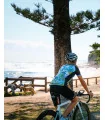 Romy rocking the Cockatoo Jersey in beautiful Moffat Beach, Queensland
