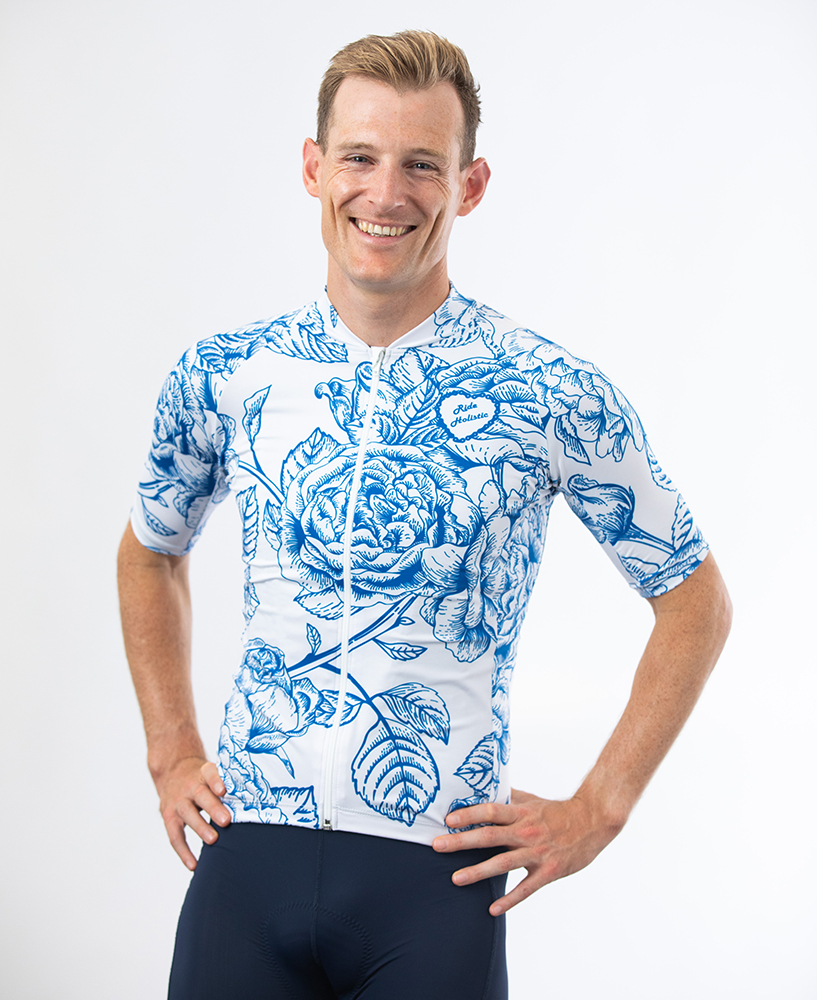 Blue Rose Outline on a white jersey for men