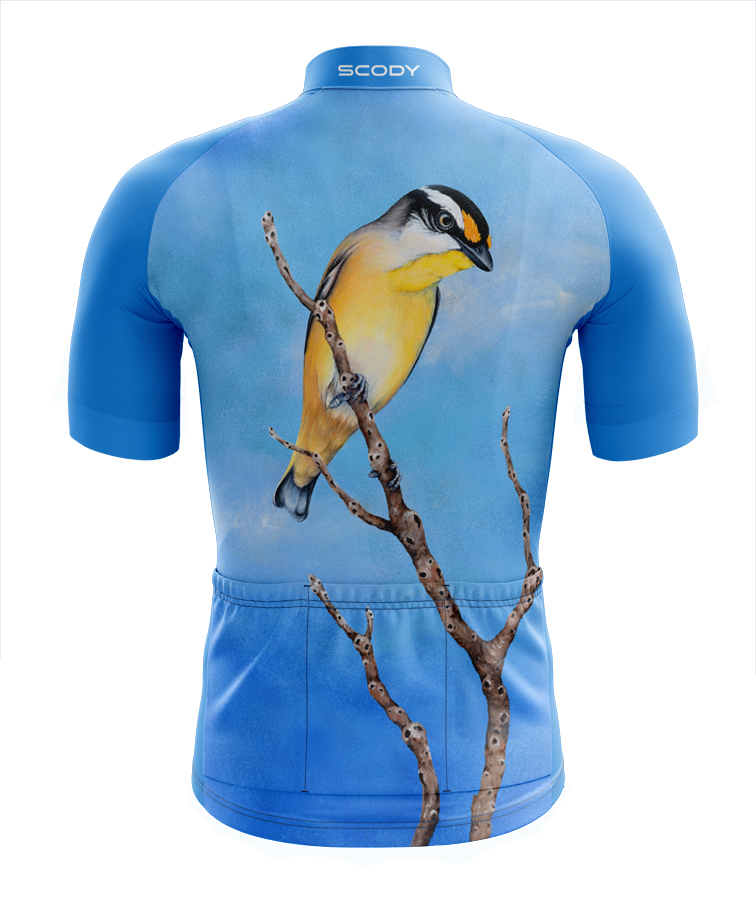Cycle Jersey with Pardalote bird against the blue Australian sky