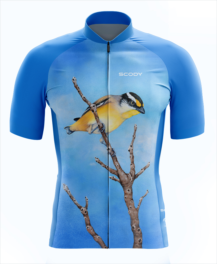 Cycle Jersey with Pardalote bird against the blue Australian sky