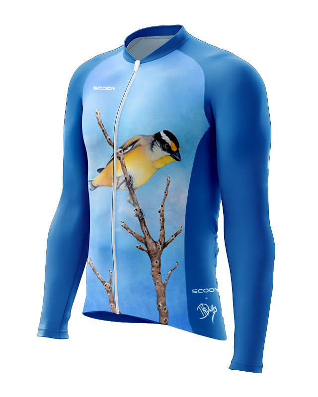 Cycle Jersey with Pardalote bird against the blue Australian sky