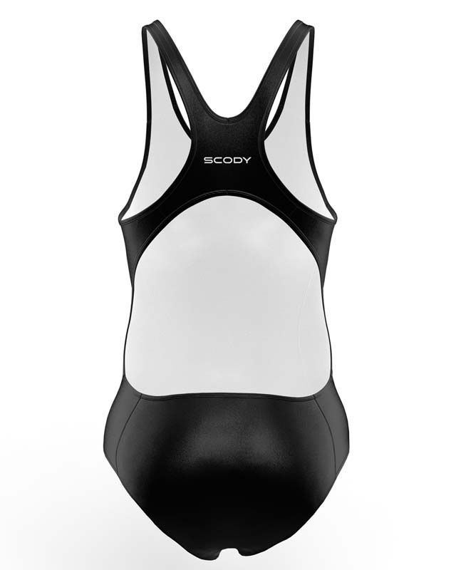 .black Triathlon Swim Suit with subtle print in blue and pink