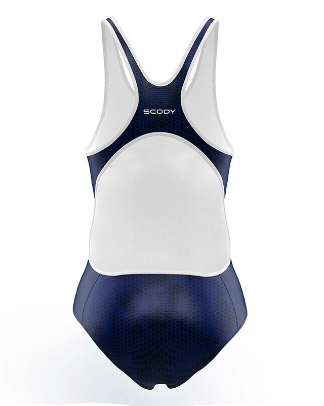 Navy Triathlon Swim Suit with subtle hexagonal print detail